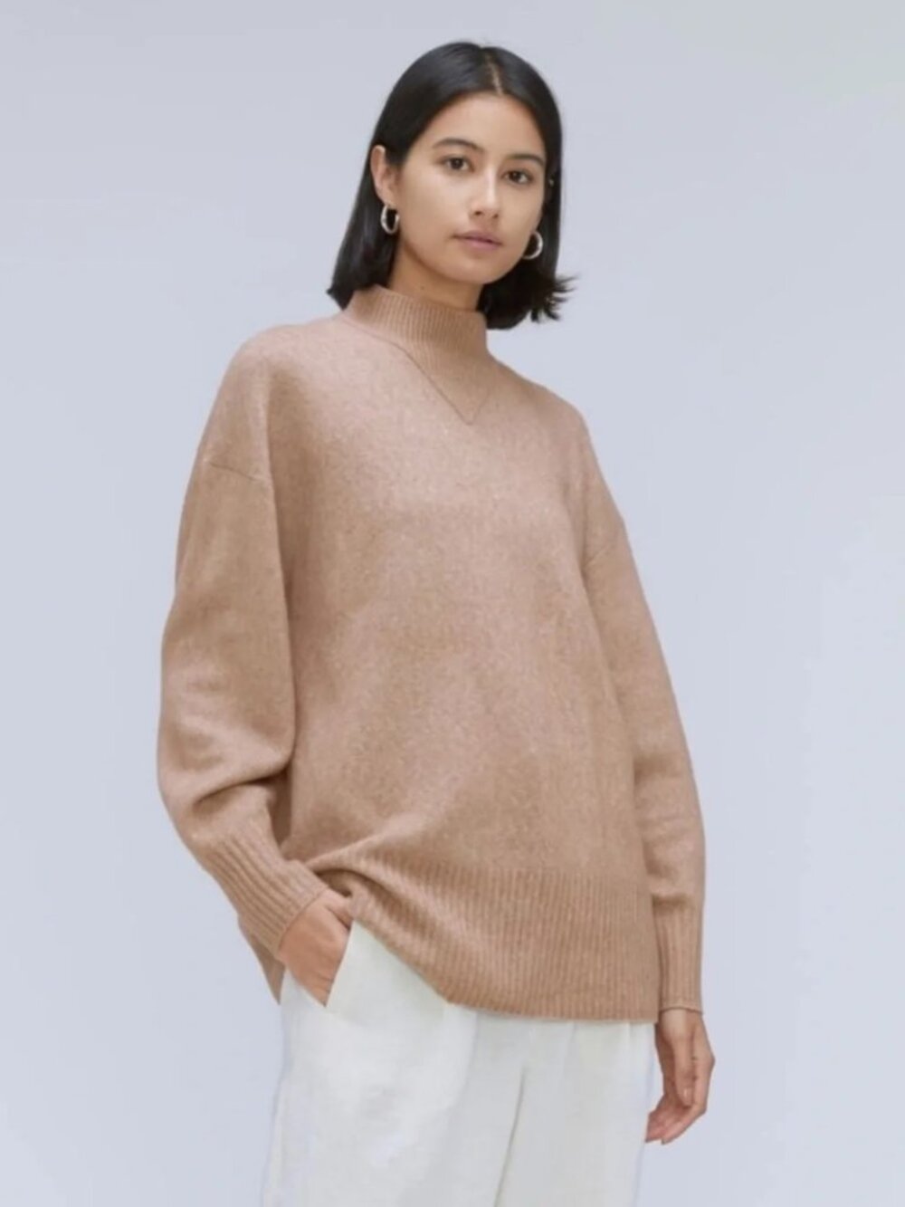 Everlane Women's The Cozy-Stretch Pullover Sweater Wool Blend Size XS in Tan